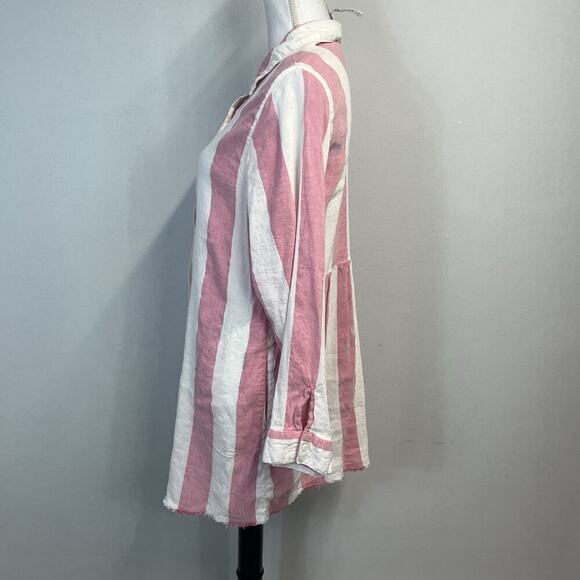 Tommy Bahama Shirt Dress sz Large Red Pink White Striped Linen Pockets Beach #S - Picture 9 of 12